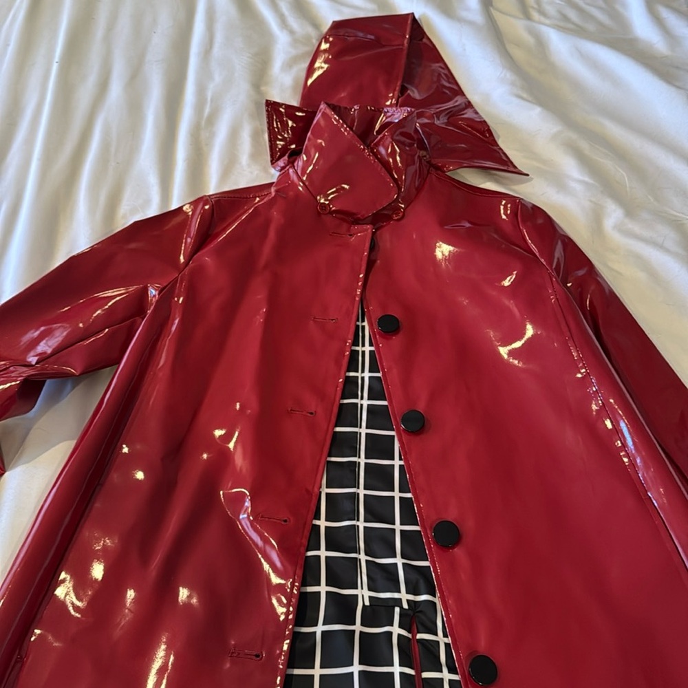 Janet Post red raincoat